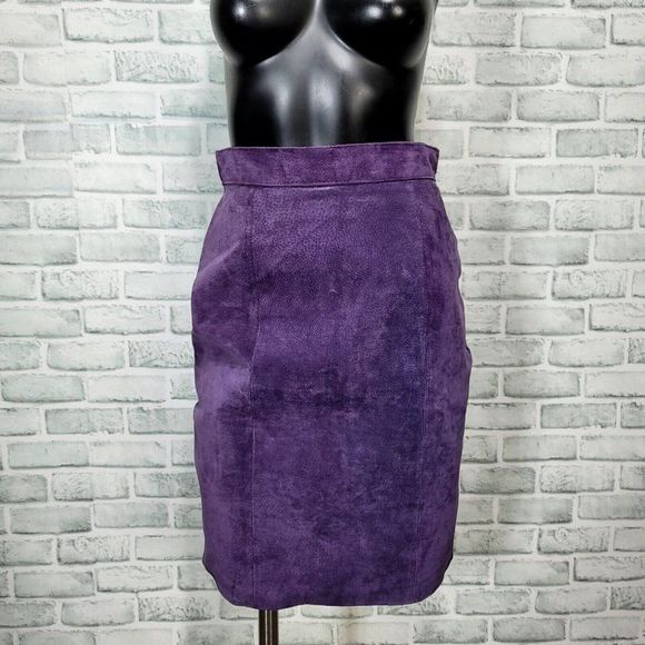 Vintage 80s 90s BB‎ Dakota Womens S/M Purple Suede Leather Pencil Straight Skirt - Picture 1 of 11